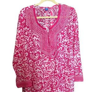 RAJ 100% Silk TUNIC, L, pink & white, new